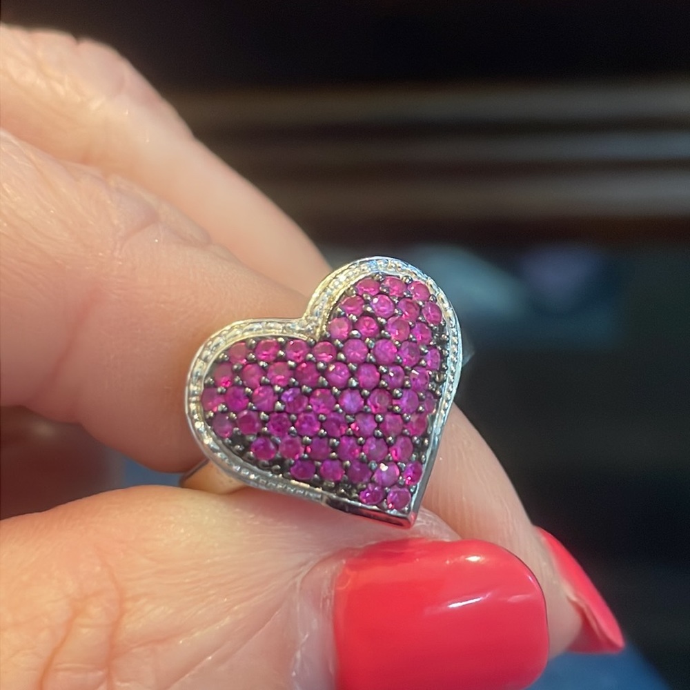 Sterling Silver Pave Ruby Heart Ring - image 7